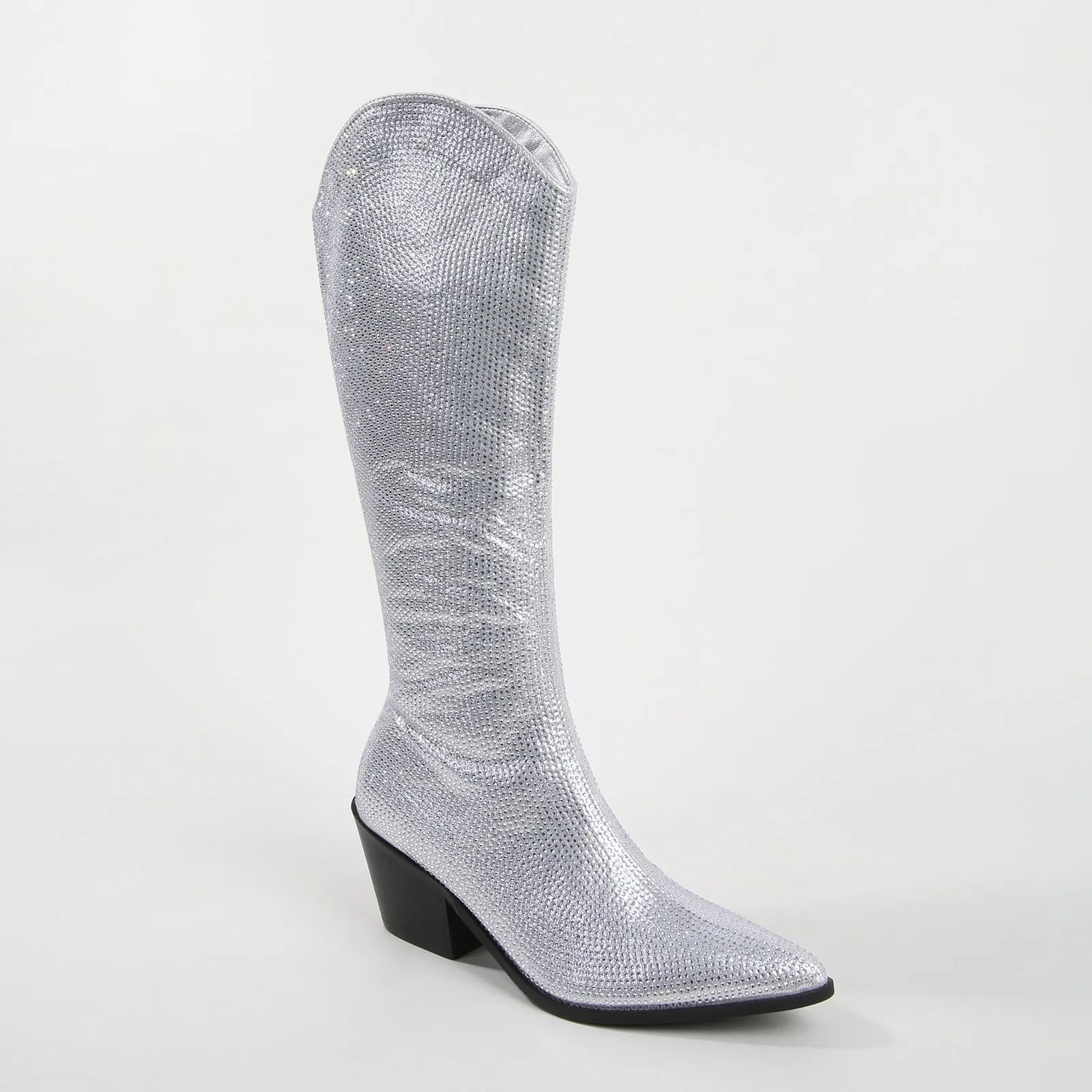 Aanika Silver Shimmer Rhinestone Western Boots