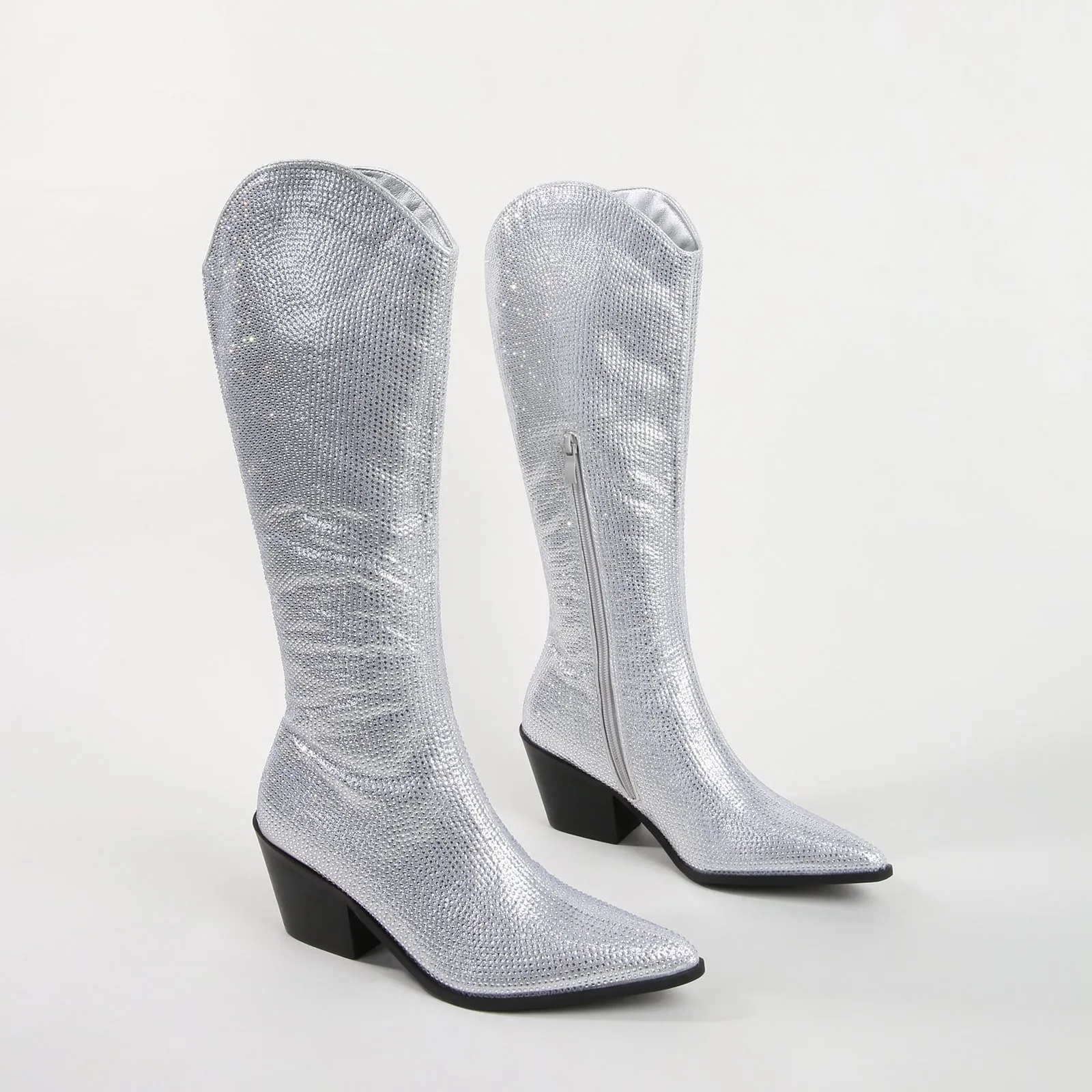 Aanika Silver Shimmer Rhinestone Western Boots