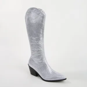 Aanika Silver Shimmer Rhinestone Western Boots