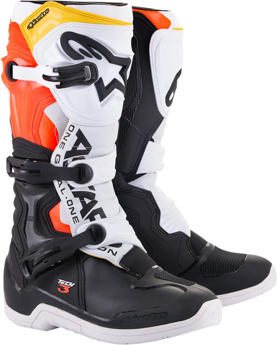 ALPINESTARS Tech 3 Boots Black/White/ Red/Fluo Yellow Sz 08 2013018-1238-8