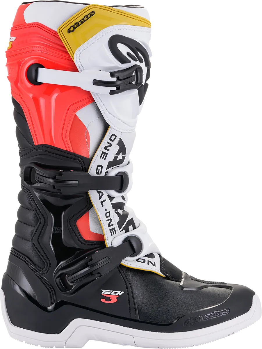 ALPINESTARS Tech 3 Boots Black/White/ Red/Fluo Yellow Sz 08 2013018-1238-8