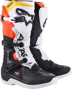 ALPINESTARS Tech 3 Boots Black/White/ Red/Fluo Yellow Sz 08 2013018-1238-8