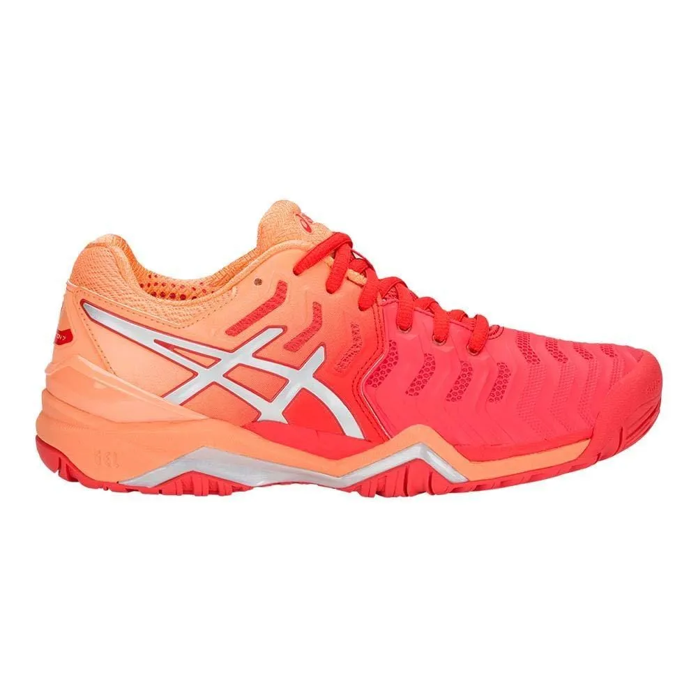 ASICS Womens Gel-Resolution 7 Tennis Shoe, Red Alert/Silver, Size 7