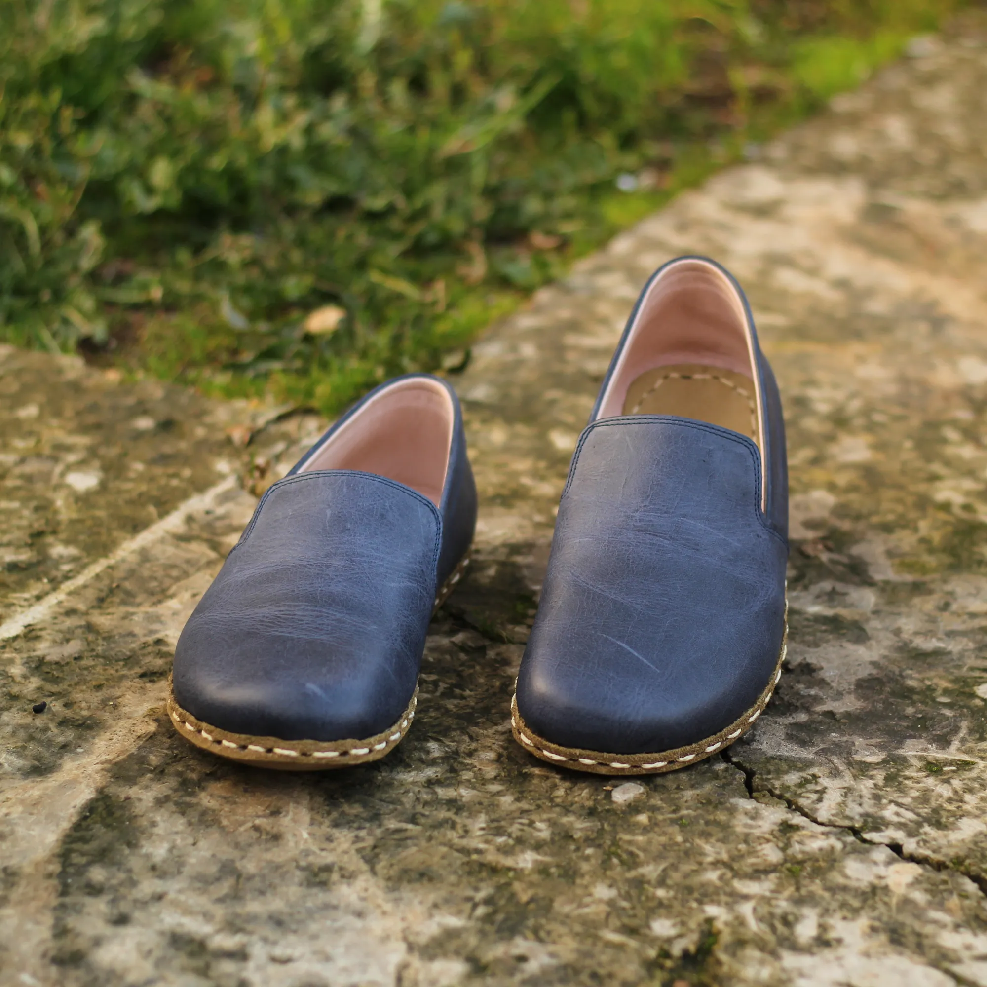 Barefoot Navy Blue Leather Women's Shoes "Modern Style"