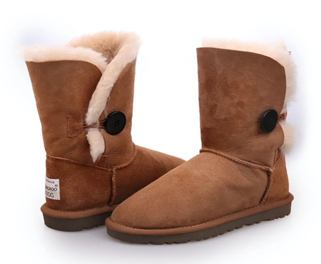Button Short Ugg Boots - Brown