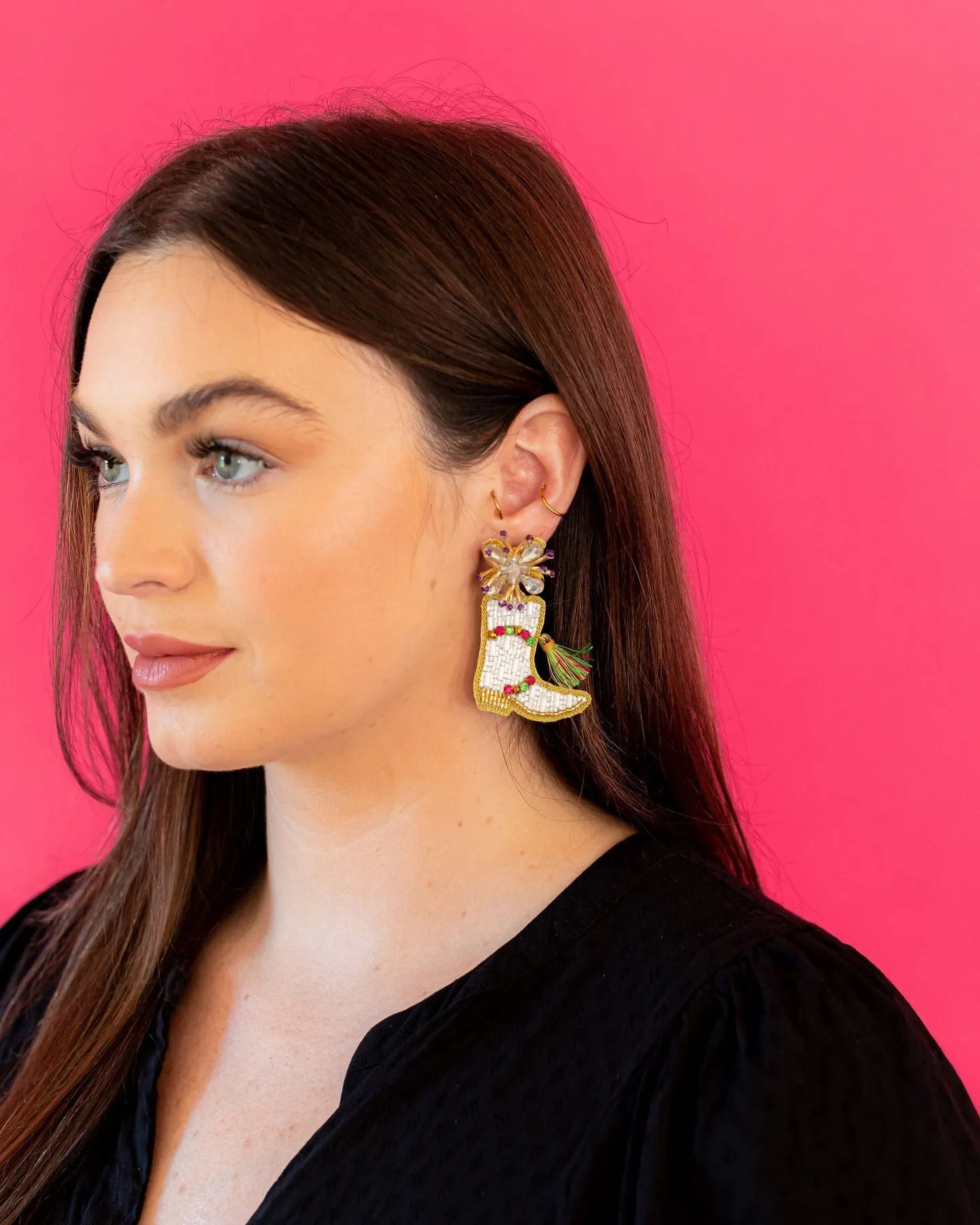 Golden Lily Mardi Gras Marching Boots Earrings