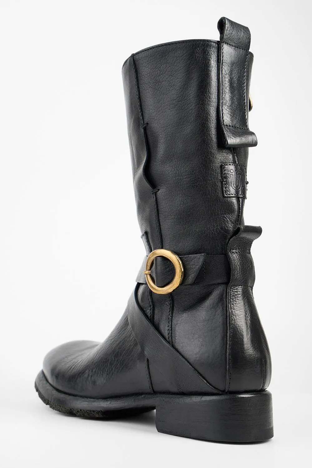IVES urban-black tall buckle boots.