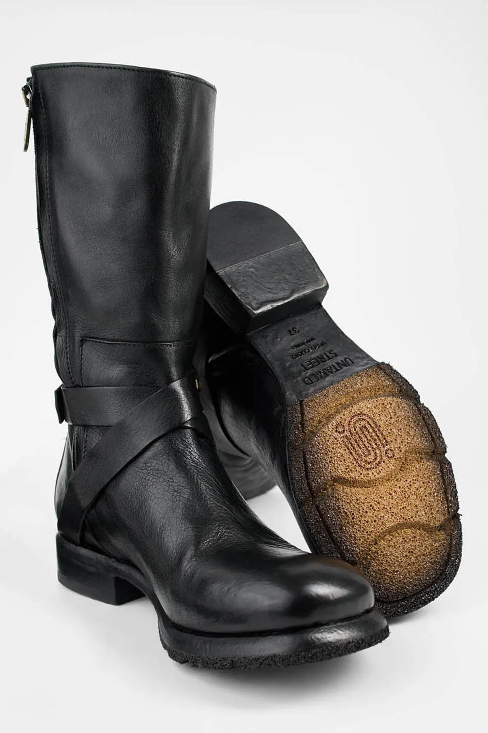 IVES urban-black tall buckle boots.