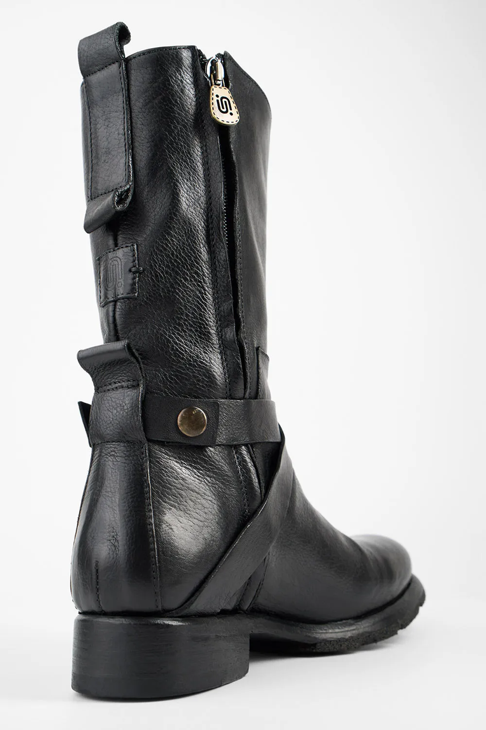 IVES urban-black tall buckle boots.