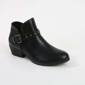 Kashvi Black Buckle Leather Ankle Boots