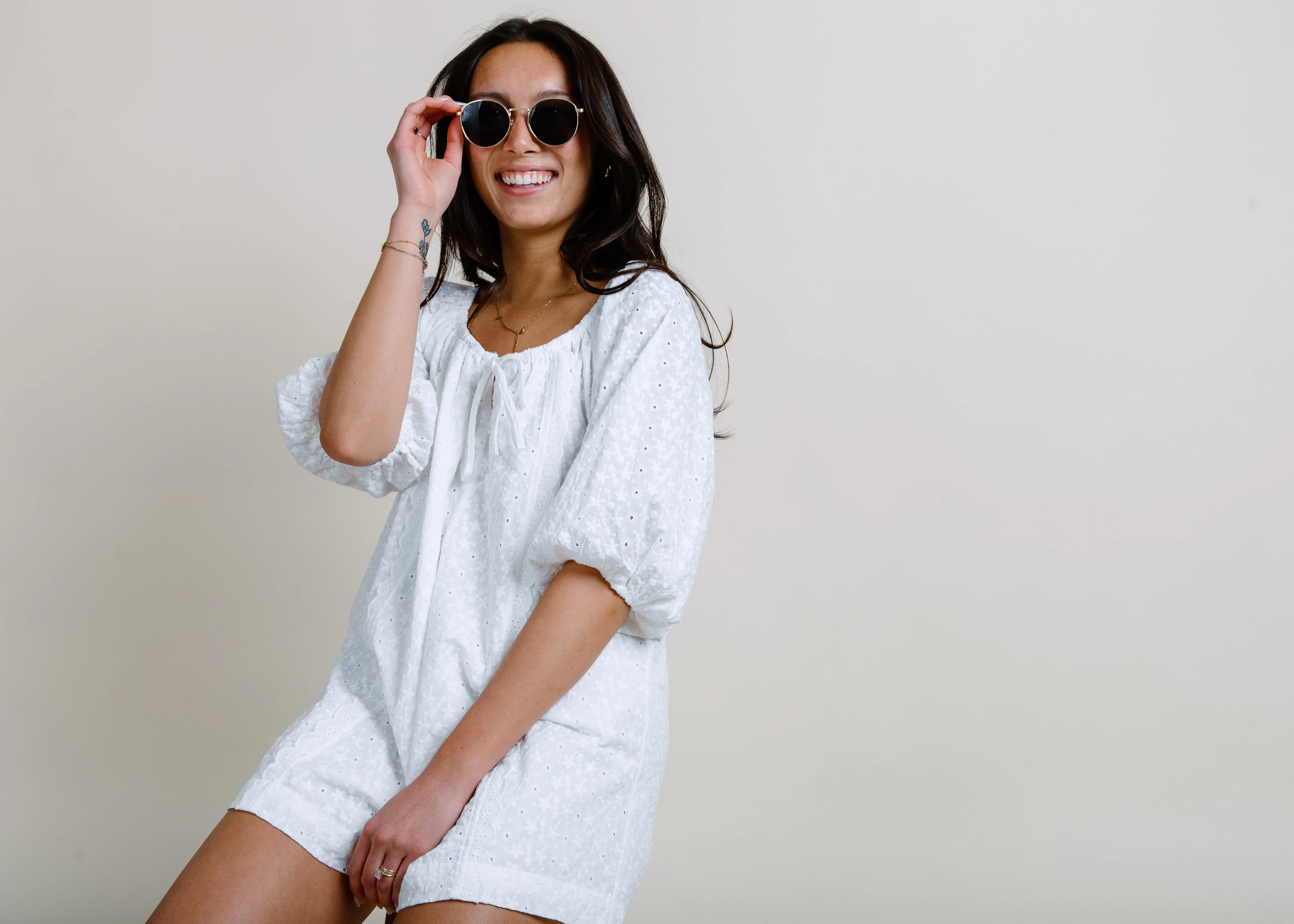 Marilyn Eyelet Romper - White