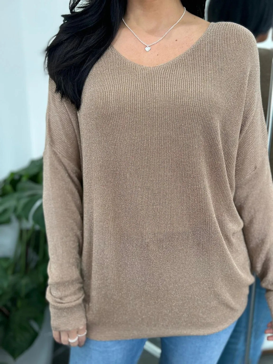 Mocha Lurex Shimmer Lightweight Knit Opal