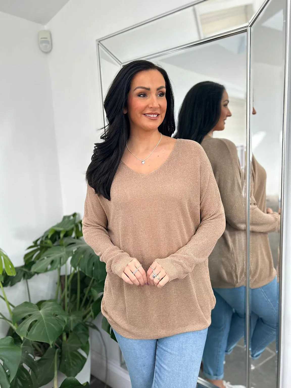 Mocha Lurex Shimmer Lightweight Knit Opal