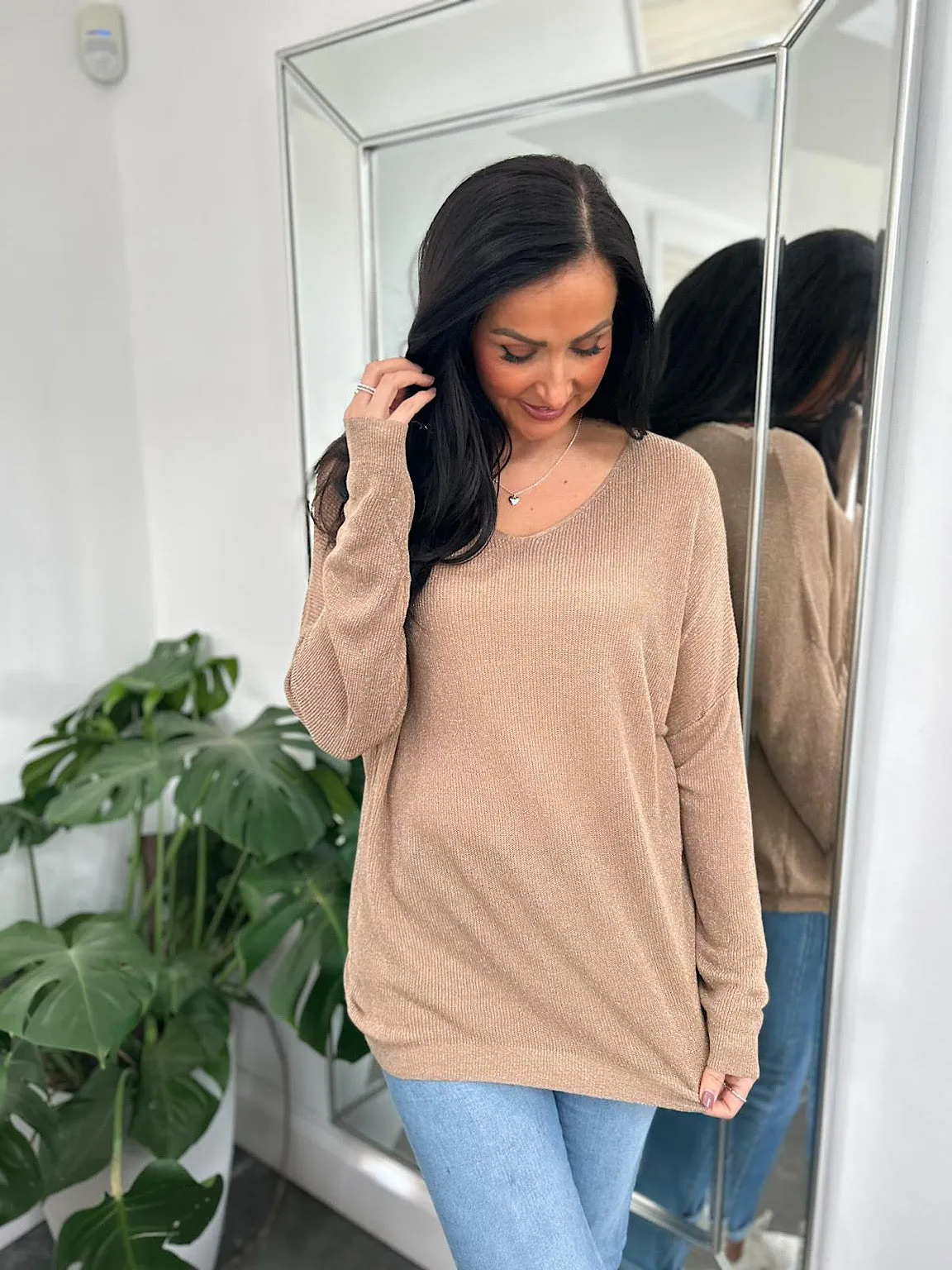 Mocha Lurex Shimmer Lightweight Knit Opal