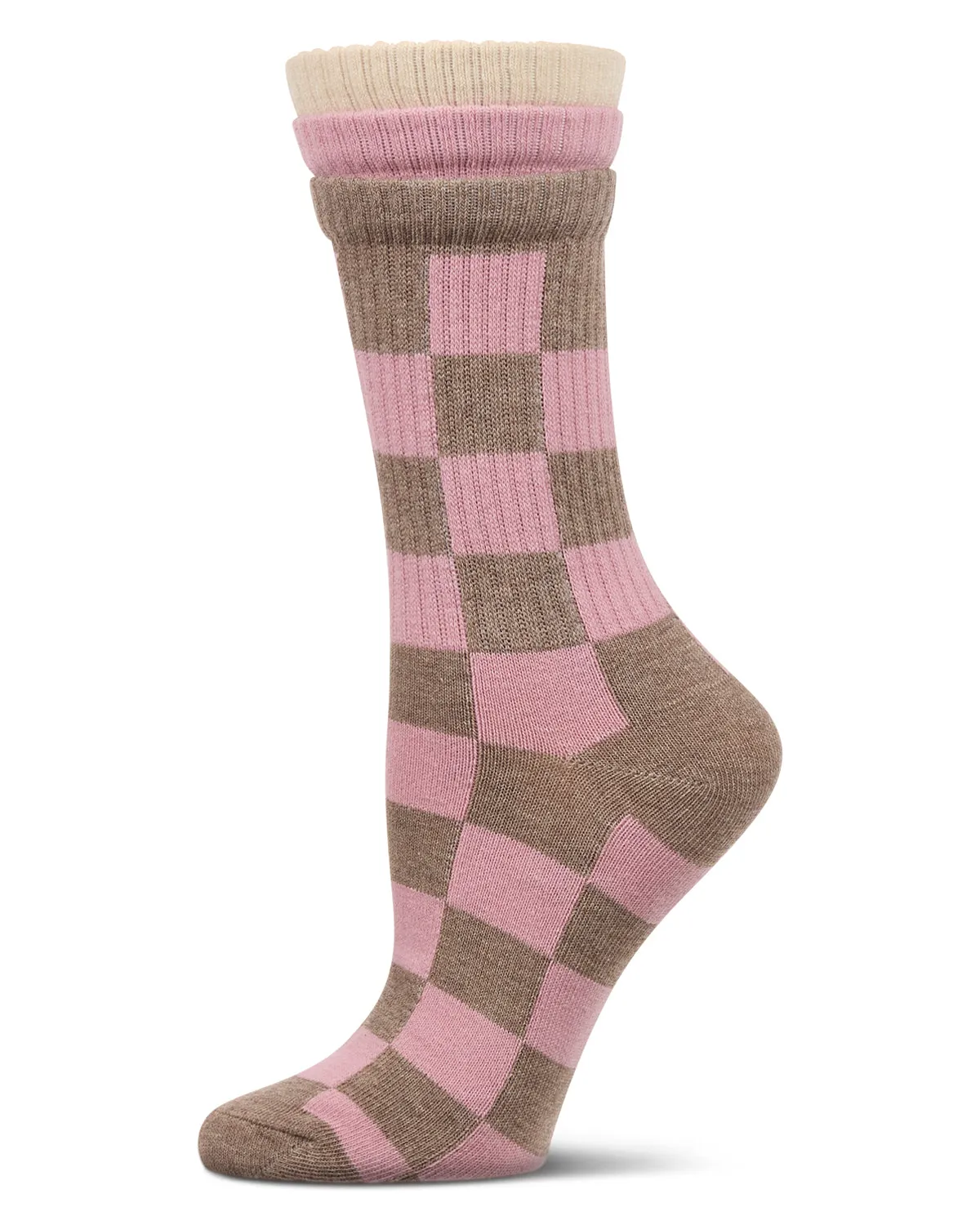 Women's Checkmate Triple Cuff Crew Socks