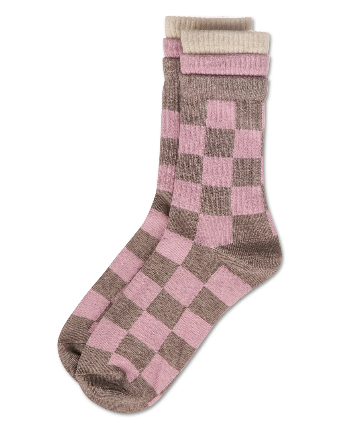 Women's Checkmate Triple Cuff Crew Socks