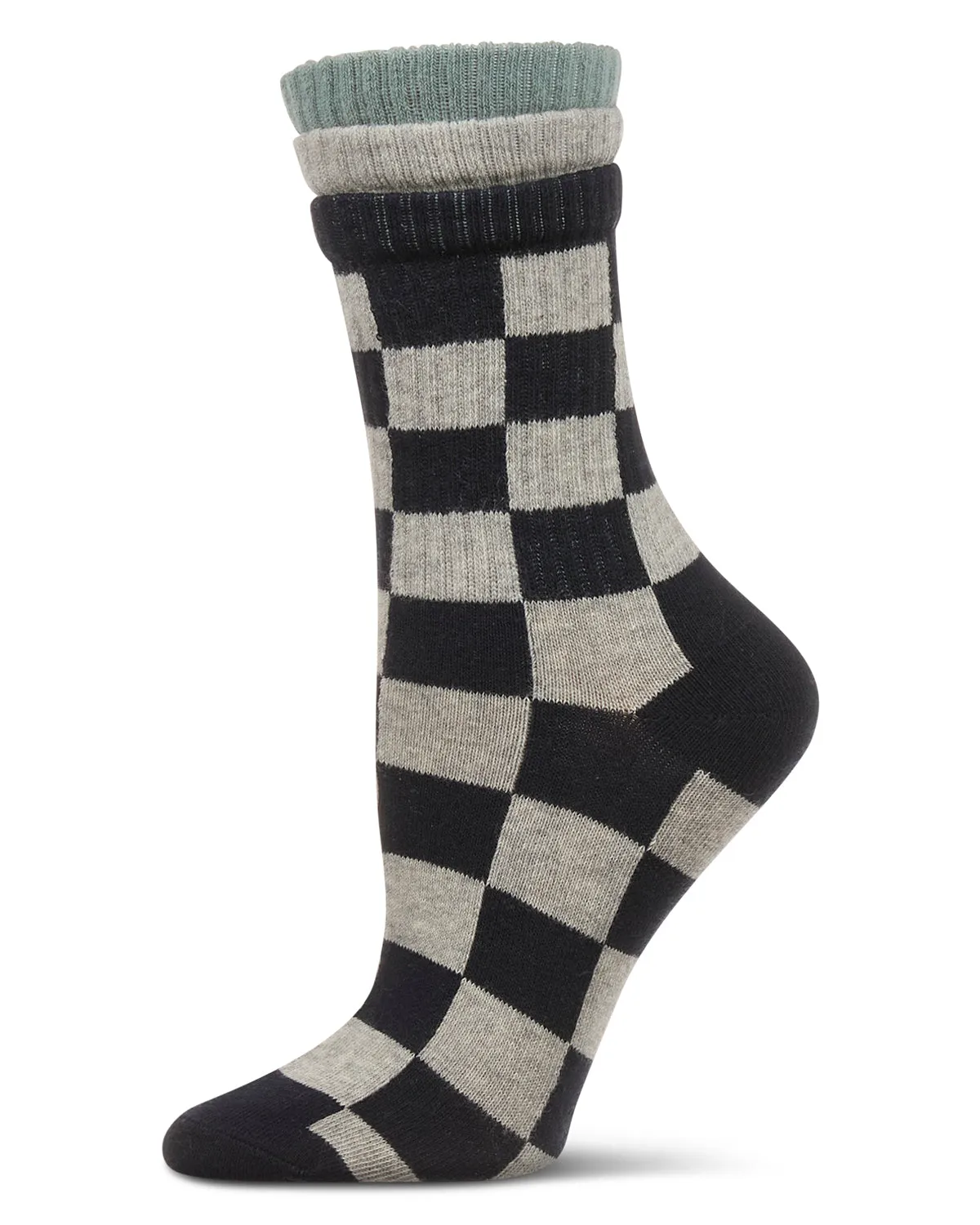 Women's Checkmate Triple Cuff Crew Socks