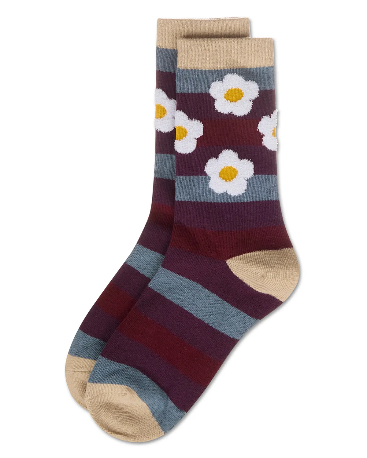 Women's Flower Pop Stripe Dimensional Crew Socks