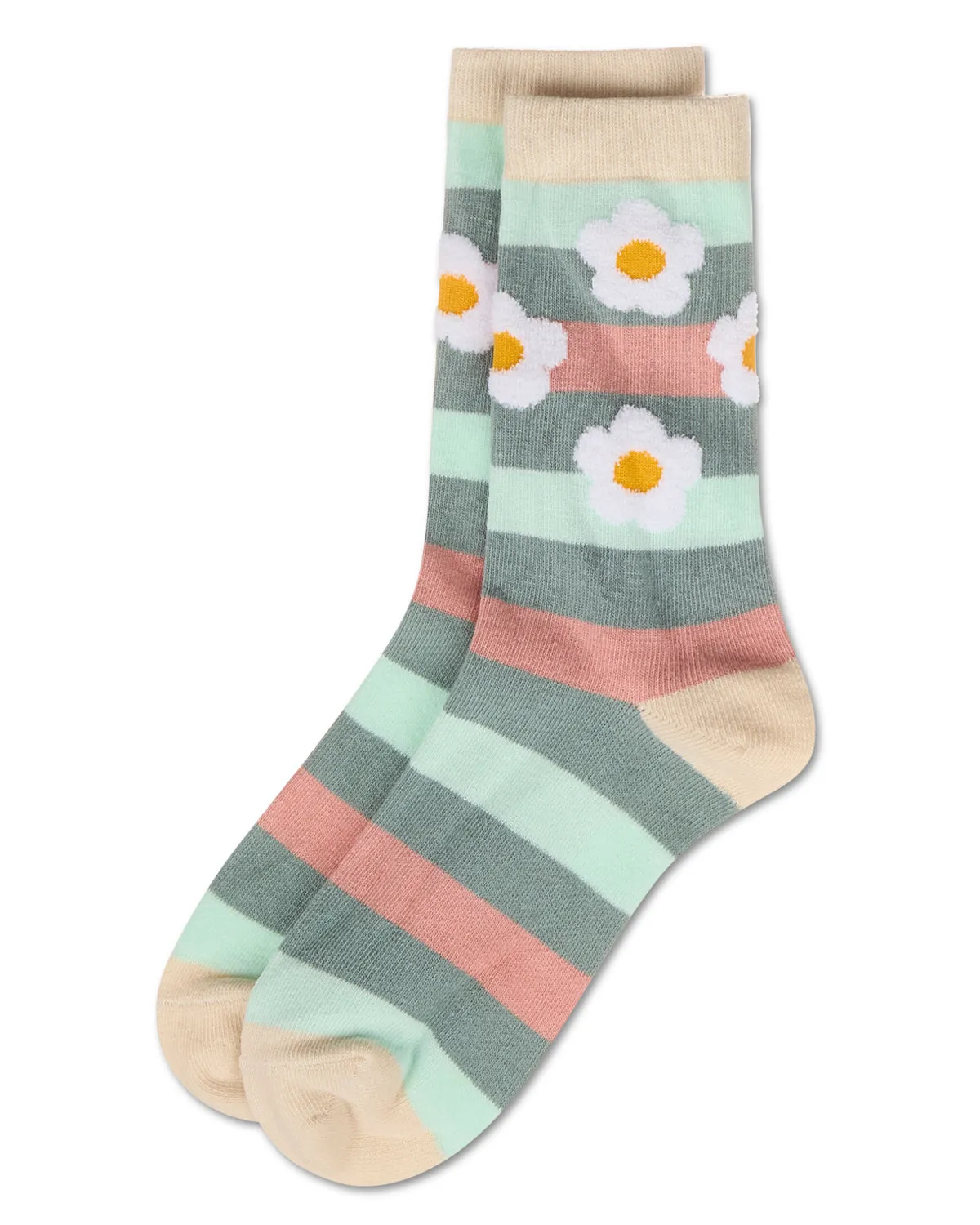 Women's Flower Pop Stripe Dimensional Crew Socks