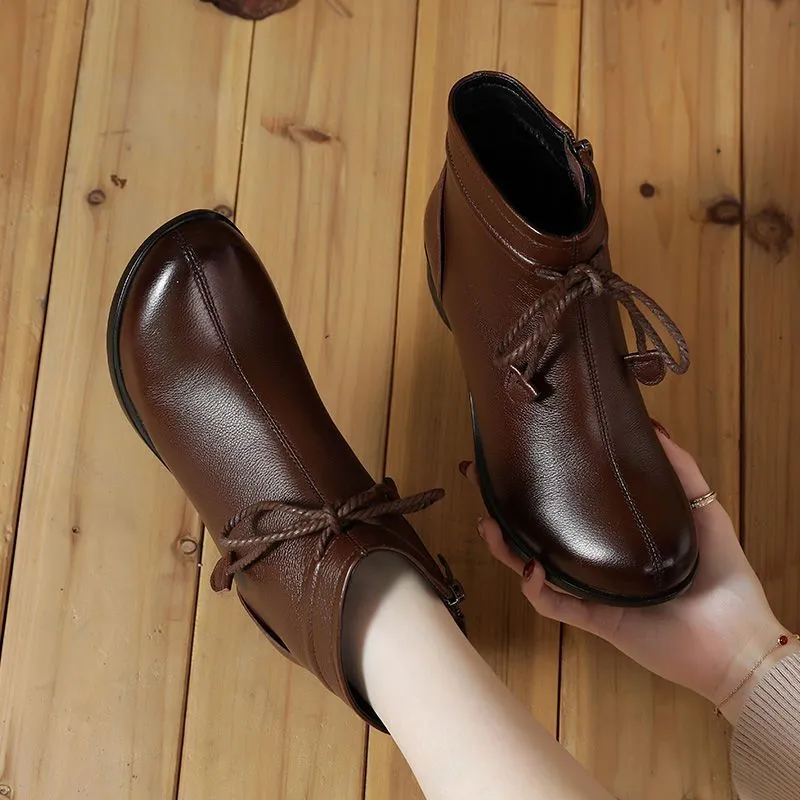 Women's Genuine Leather Zip Ankle Boots